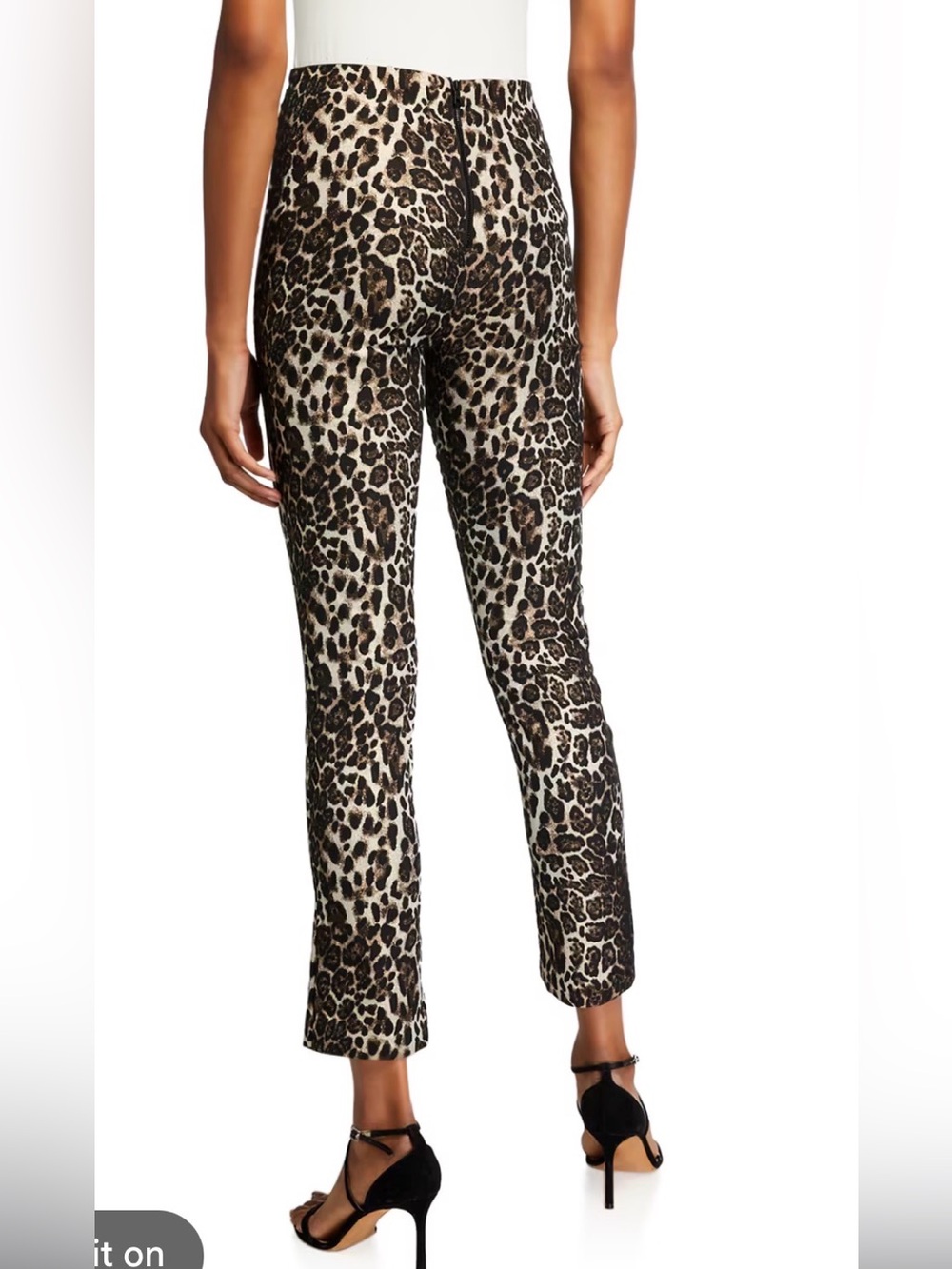 Alice + Olivia Leopard-Print Slim Ankle Pants - Black & Cream MEDIUM